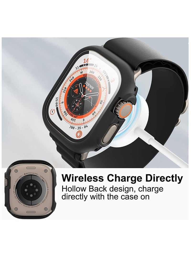 BSNL - Integrated Screen Protector Case Hard PC Frame Cover Tempered Glass Screen Protector for Apple Watch Ultra 49mm Black - Image 1