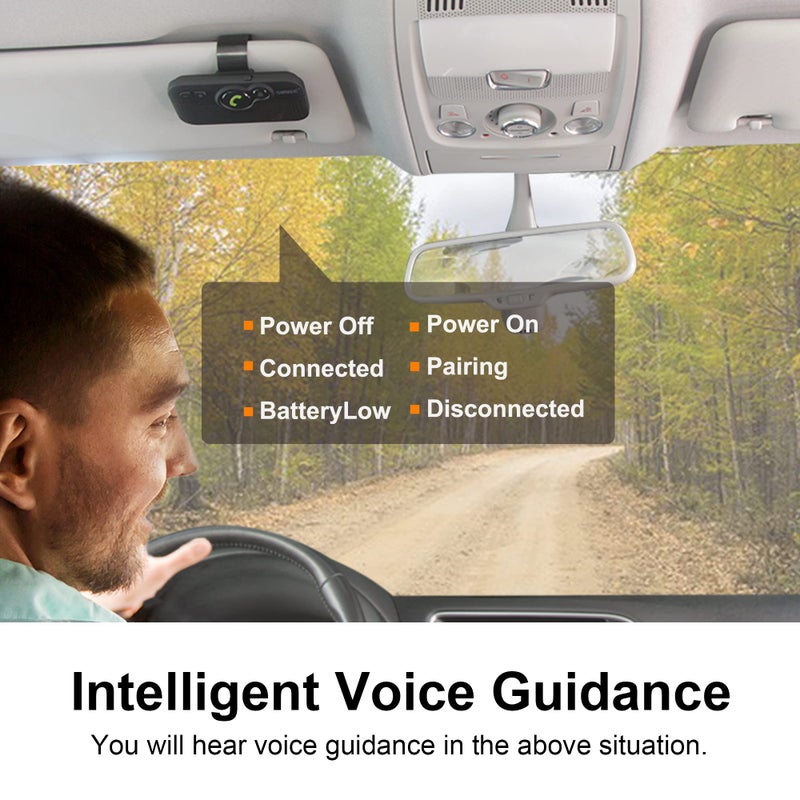 SUNITEC Hands Free Car Phone Kit Bluetooth, SUNITEC Bluetooth Speaker for Car, AUTO Power ON, Support Siri Voice Assistant, 3W Speaker Handsfree Car Kit with Visor Clip - Image 2