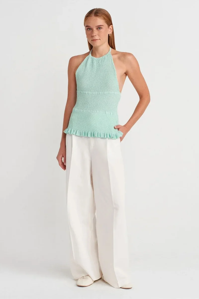 Dilvin Mint Green DILVIN Slim Fit Halter-Neck Knit Blouse for Women | Best Price UAE