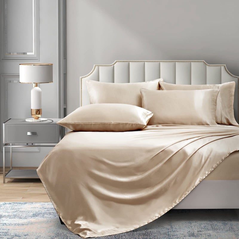 P Pothuiny Satin Sheets King (6 Pieces  Taupe) Luxury Silky Satin Bed Sheets King Bedding Set  Extra Soft Satin Sheet Set  1 Satin Fitted Sheet + 1 Flat Sheet + 4 Pillow Cases - Image 4