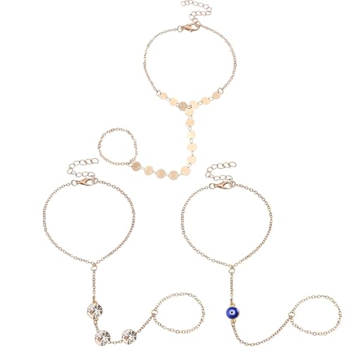 FFZDENA 3Pcs Ring Bracelet, Single Layer Ring Bracelet, Chain Bracelet for Women, Hand Chain for Women, Hand Accessories, Suitable for Formal Events, Parties, Wear, Holiday Gifts, Birthday Gift - Image 1