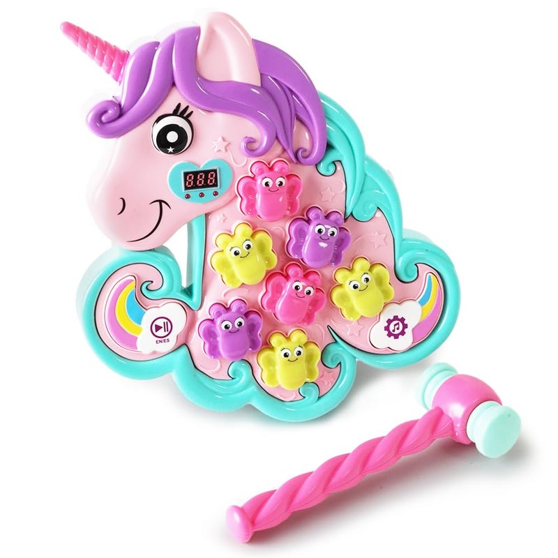 Boley Unicorn Hammer Mole Type Game with Lights Sounds 5 Modes Soft Hammer LED Score Display Colorful Butterfly Buttons Educational Interactive Whack a Frog Like Toy Toddlers Ages 3 and Up - Image 3