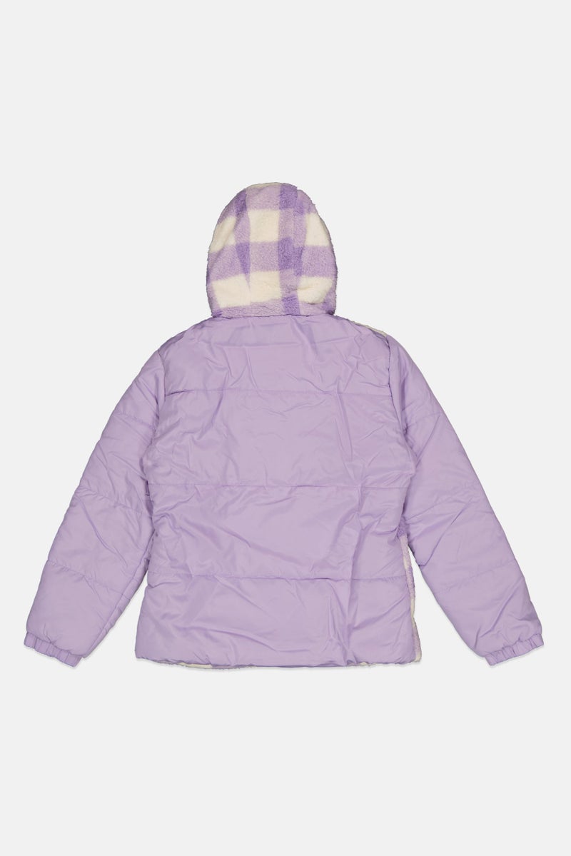 Limited Too Kids Girl Checkered Hooded Jacket, Lilac - Image 2