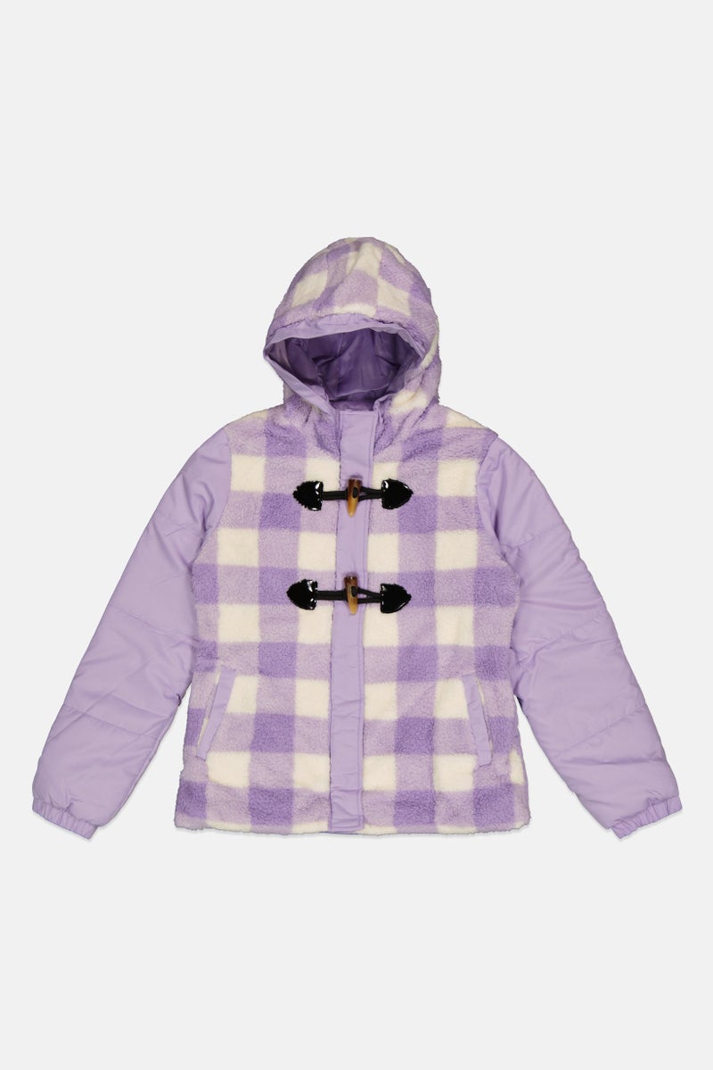 Limited Too Kids Girl Checkered Hooded Jacket, Lilac - Image 1
