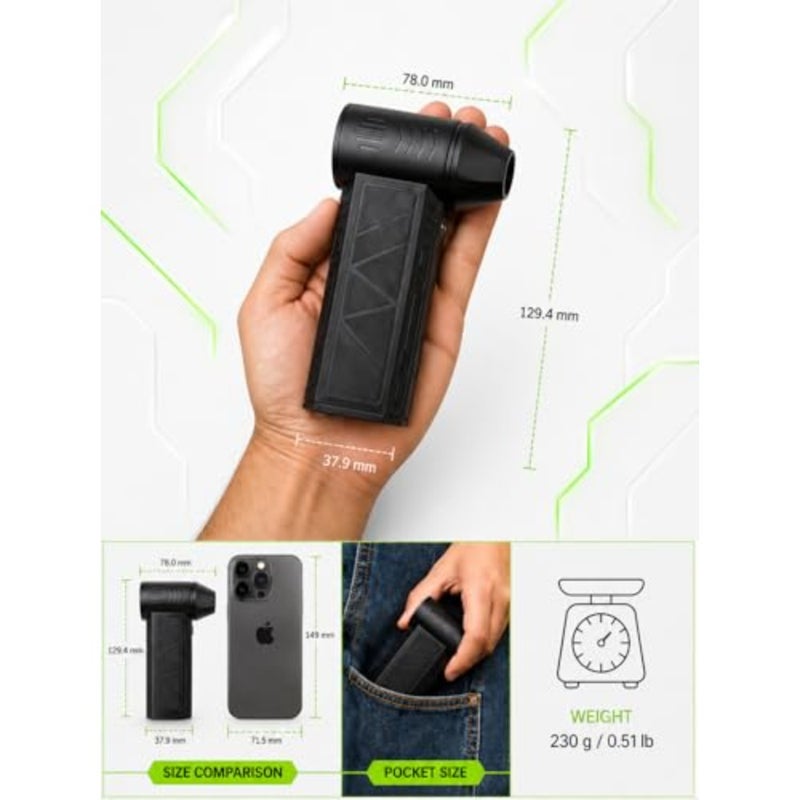 Car, keyboard, PC cleaning, camping outdoor: mini jet fan electric air duster, ABS plastic, black, cordless 3-speed turbo boost with 5000mAh rechargeable battery - Image 4