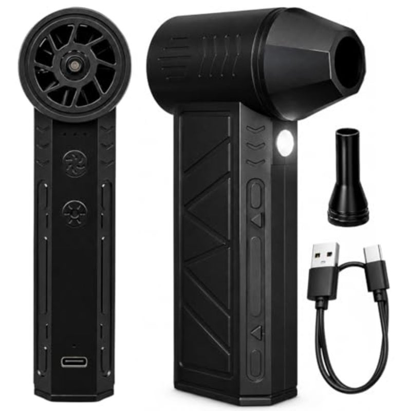 Car, keyboard, PC cleaning, camping outdoor: mini jet fan electric air duster, ABS plastic, black, cordless 3-speed turbo boost with 5000mAh rechargeable battery - Image 1