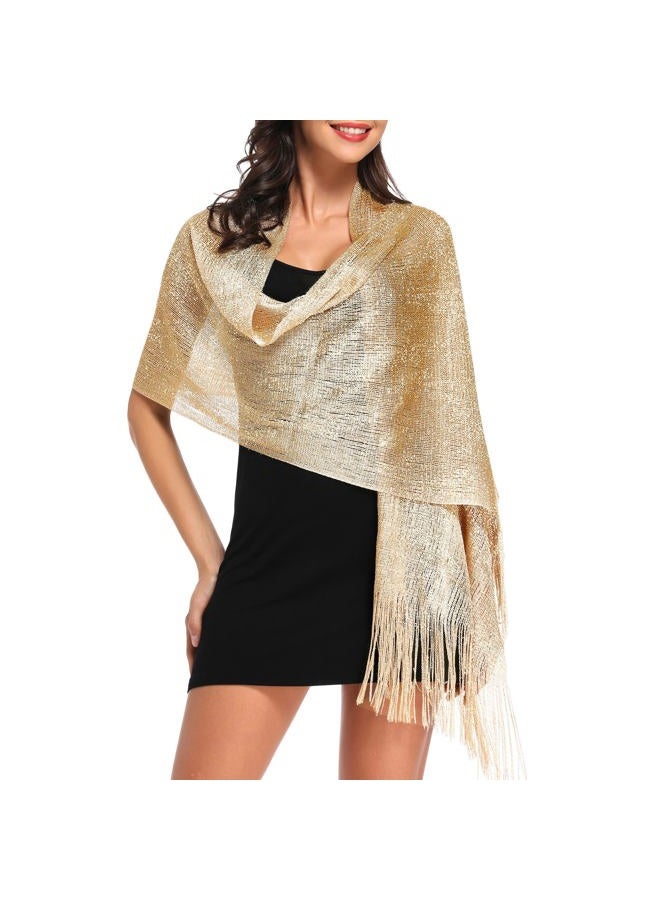 vimate Sparkling Metallic Shawls and Wraps for Evening Party/Wedding/Formal Dresses (With Free Buckle), C1#. Khaki Gold (With Khaki Buckle), 74.8" x 17" - Image 2