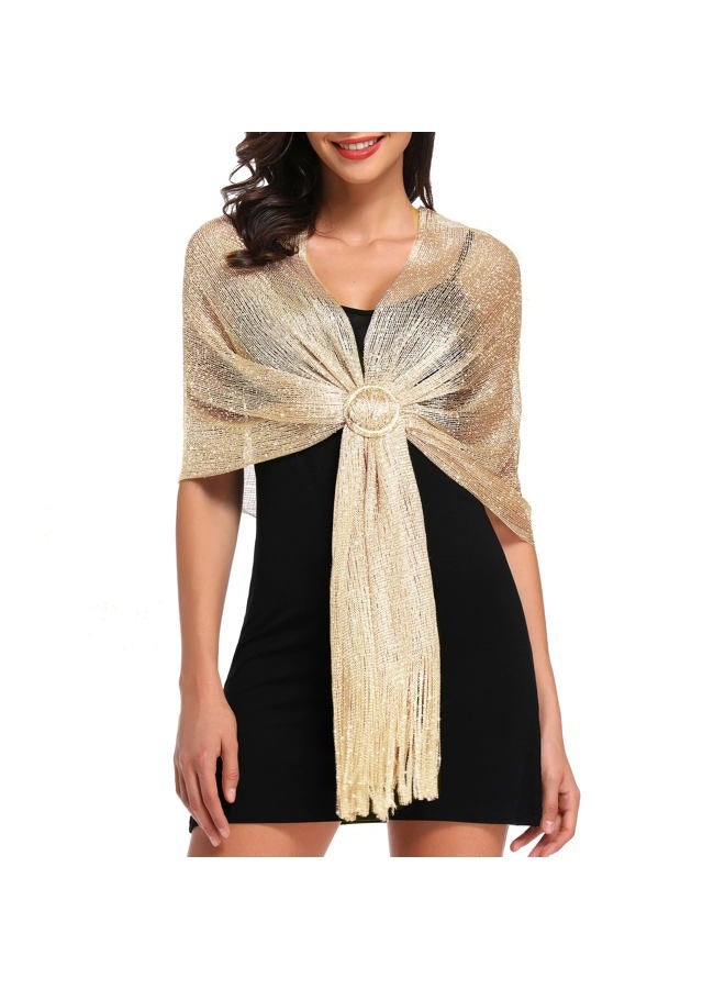 vimate Sparkling Metallic Shawls and Wraps for Evening Party/Wedding/Formal Dresses (With Free Buckle), C1#. Khaki Gold (With Khaki Buckle), 74.8" x 17" - Image 1