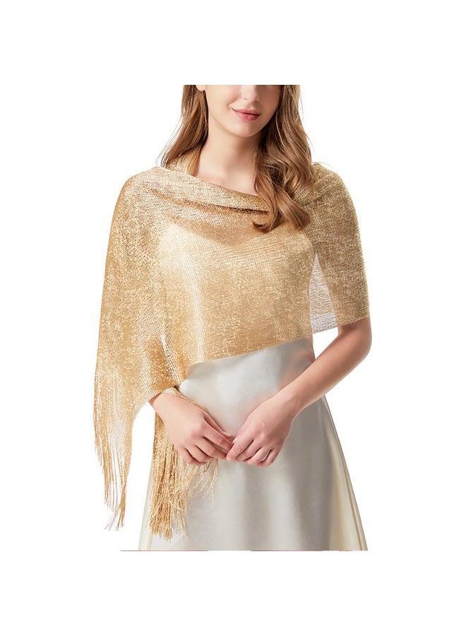 vimate Sparkling Metallic Shawls and Wraps for Evening Party/Wedding/Formal Dresses (With Free Buckle), C1#. Khaki Gold (With Khaki Buckle), 74.8" x 17" - Image 3