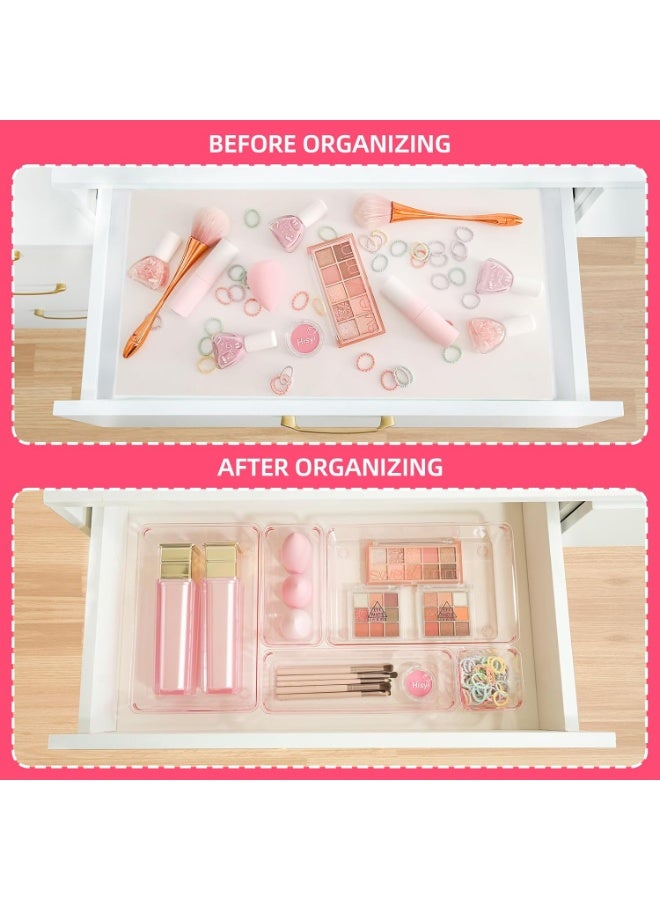25 PCS imported Drawer Organizer Set, 4 Sizes Makeup Vanity Organizer, Clear Plastic Organization and Storage Bins for Makeup, Jewelry, Multiple Gadgets for Kitchen, Bathroom, Office, Bedroom - Image 2