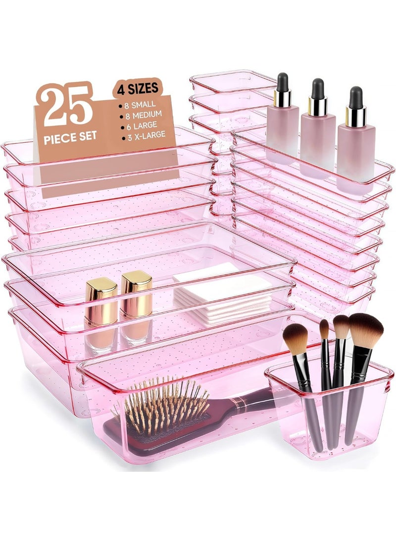 25 PCS imported Drawer Organizer Set, 4 Sizes Makeup Vanity Organizer, Clear Plastic Organization and Storage Bins for Makeup, Jewelry, Multiple Gadgets for Kitchen, Bathroom, Office, Bedroom - Image 1