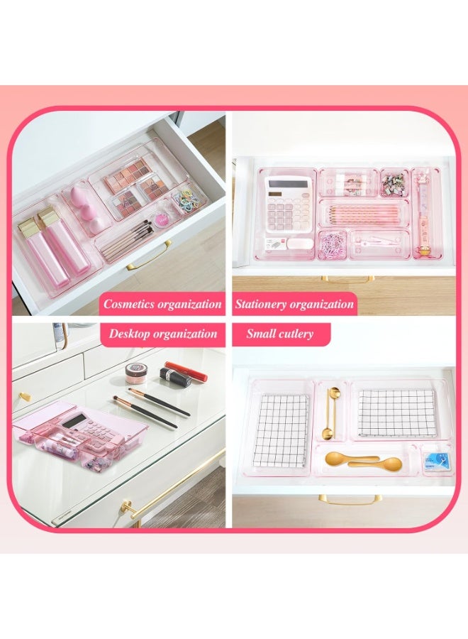 25 PCS imported Drawer Organizer Set, 4 Sizes Makeup Vanity Organizer, Clear Plastic Organization and Storage Bins for Makeup, Jewelry, Multiple Gadgets for Kitchen, Bathroom, Office, Bedroom - Image 3