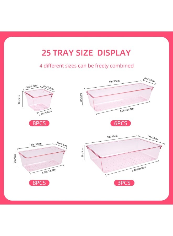 25 PCS imported Drawer Organizer Set, 4 Sizes Makeup Vanity Organizer, Clear Plastic Organization and Storage Bins for Makeup, Jewelry, Multiple Gadgets for Kitchen, Bathroom, Office, Bedroom - Image 4