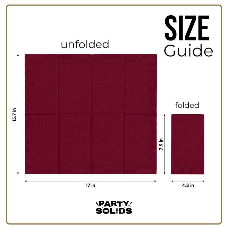 Party Solids مناديل عشاء بورغندي صلبة للحفلات قابلة للتصرف 8" × 4" مطوية - 40 قطعة مناديل بورغندي 2 طبقة قابلة للتصرف من ورق مناشف ضيوف للحمامات، العشاء، الحفلات اليومية و مستلزمات الحفلات - Image 2