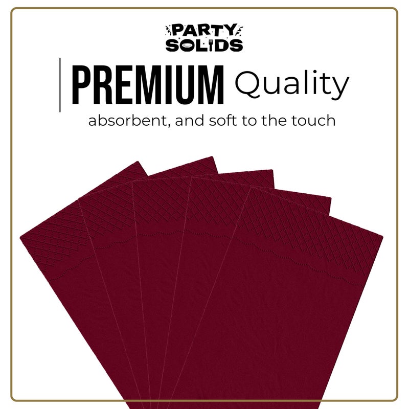Party Solids مناديل عشاء بورغندي صلبة للحفلات قابلة للتصرف 8" × 4" مطوية - 40 قطعة مناديل بورغندي 2 طبقة قابلة للتصرف من ورق مناشف ضيوف للحمامات، العشاء، الحفلات اليومية و مستلزمات الحفلات - Image 3