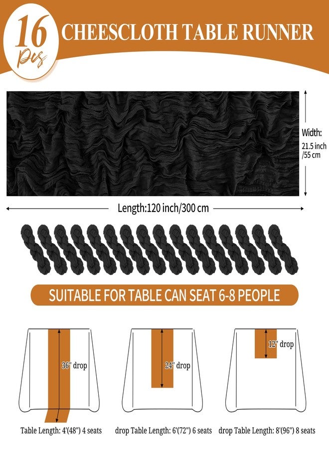 Tomeurperf 16 Pack 10Ft Cheesecloth Table Runner Black, 20 x 120 Inch Rustic Gauze Boho Cheese Cloth Table Runners Wedding Long Table Runner for Wedding Party Bridal Shower Table Decoration - Image 2