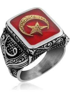 Sun Outdoor Silver Red Moon Star Men's Ring 29