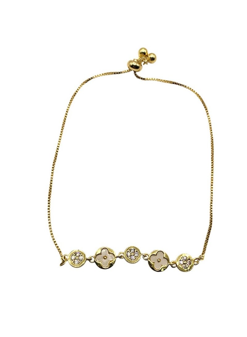 Influence Germany - 18k Gold Adjustable Bracelet with Crystal and Clover Motif Charms - Image 1