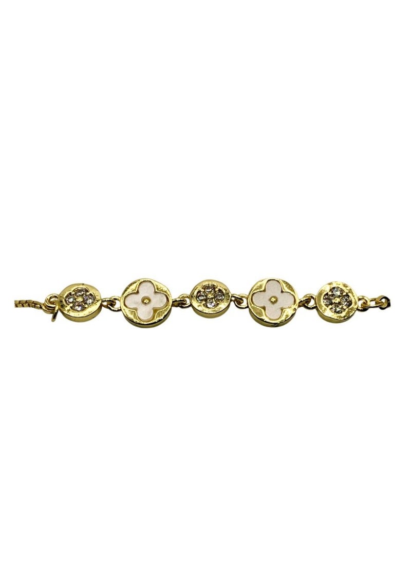 Influence Germany - 18k Gold Adjustable Bracelet with Crystal and Clover Motif Charms - Image 3