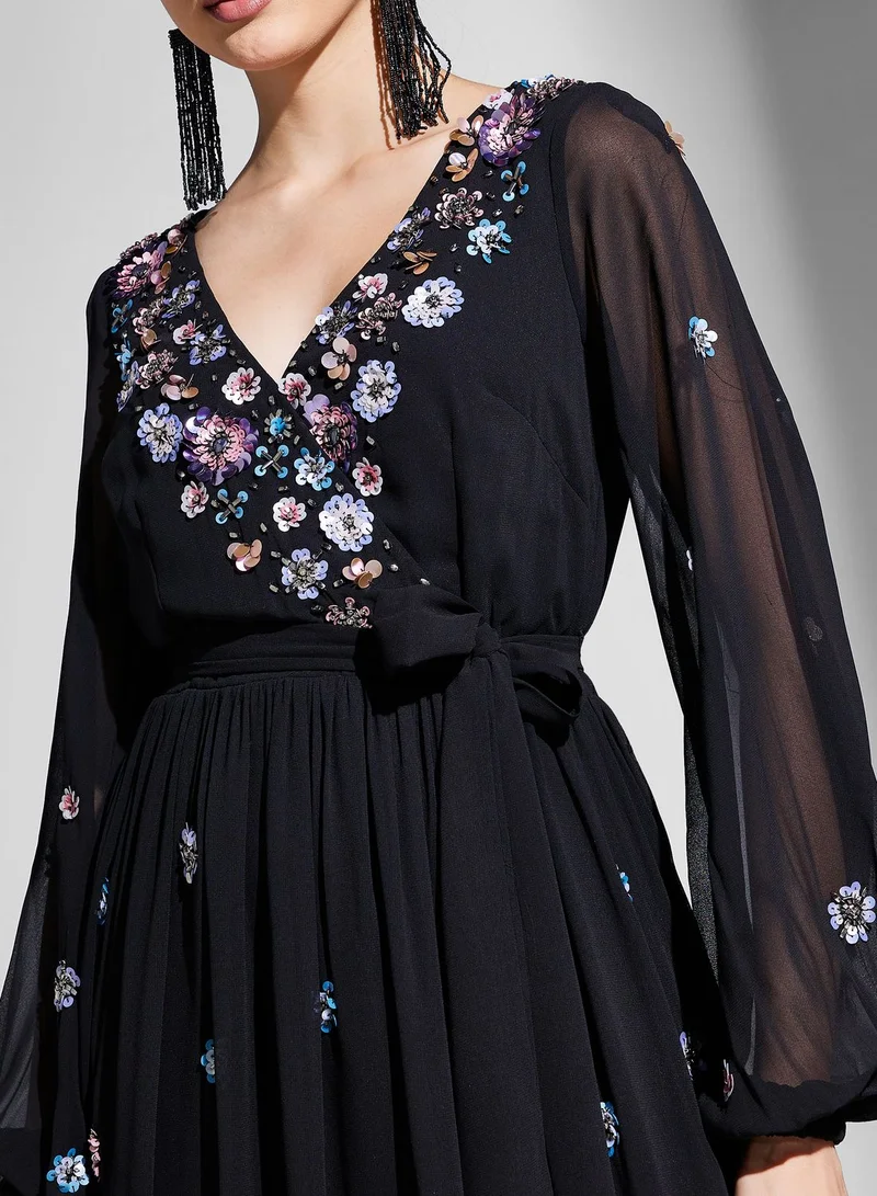 Adrianna Papell V-Neck Floral Print Dress