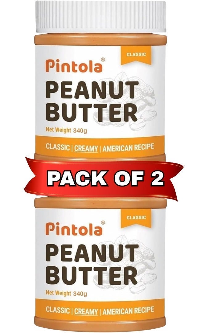Pintola Classic Creamy Peanut Butter 340g (Pack of 2) | High in Protein | Rich in Fiber | Made from Premium Roasted Peanuts | Gluten-Free - Image 1