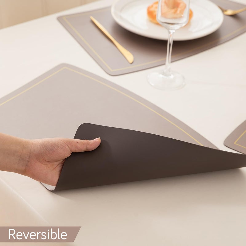HOKIPO HOKIPO Premium Faux Leather Dining Table Mats Heat Resistant Leak and Waterproof Non Slip Dinner Mats 6 Pcs Desert Sand AR5189SND6 - Image 5
