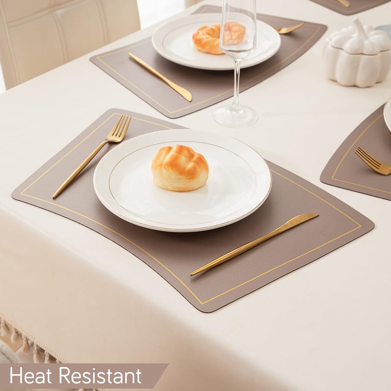 HOKIPO HOKIPO Premium Faux Leather Dining Table Mats Heat Resistant Leak and Waterproof Non Slip Dinner Mats 6 Pcs Desert Sand AR5189SND6 - Image 4