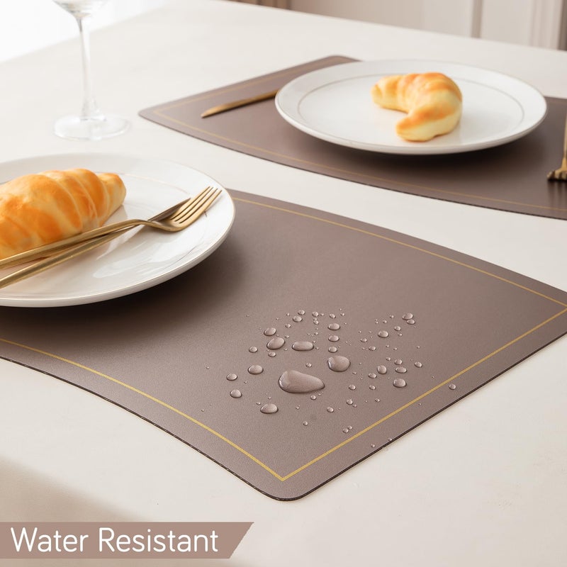 HOKIPO HOKIPO Premium Faux Leather Dining Table Mats Heat Resistant Leak and Waterproof Non Slip Dinner Mats 6 Pcs Desert Sand AR5189SND6 - Image 3