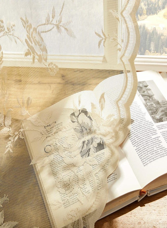 SEEKRIGHT Beige Lace Curtains 54 Inch Length Country Floral Curtains for Kitchen Cafe Victorian Flower Sheer Curtains 2 Panels Set Rod Pocket Light Filtering Window Drapes Rustic Decor, 52x54 - Image 4
