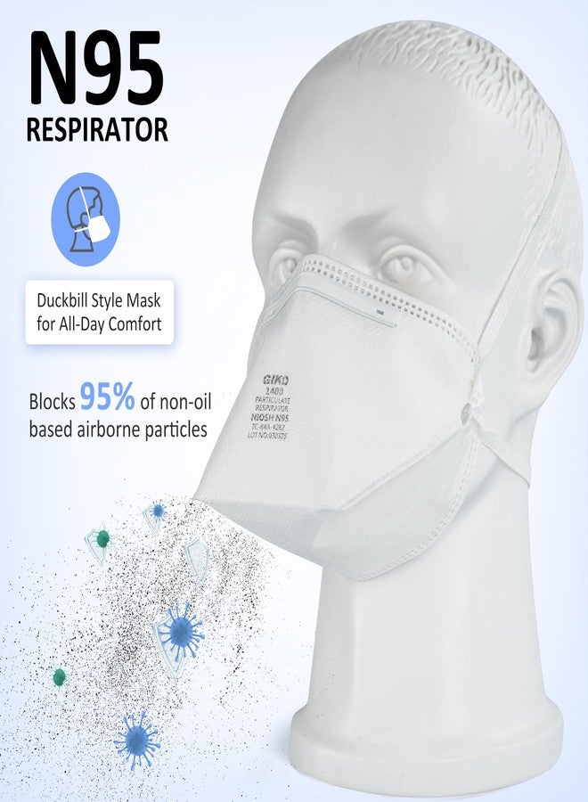 GIKO N95 Respirator Mask 10Pcs Individually Wrapped NIOSH Approved N95 Particulate Respirator for Adult, Men, Women, White - Image 4