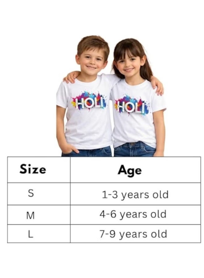 BrainGiggles Holi Tshirt for Kids – Unisex White Cotton Printed Round Neck Happy Holi T shirts for Boys and Girls | Color Splash Design with Handprint on Back | - Image 5