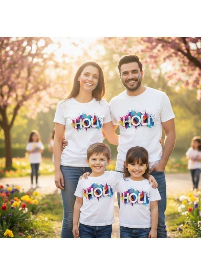 BrainGiggles Holi Tshirt for Kids – Unisex White Cotton Printed Round Neck Happy Holi T shirts for Boys and Girls | Color Splash Design with Handprint on Back | - Image 3
