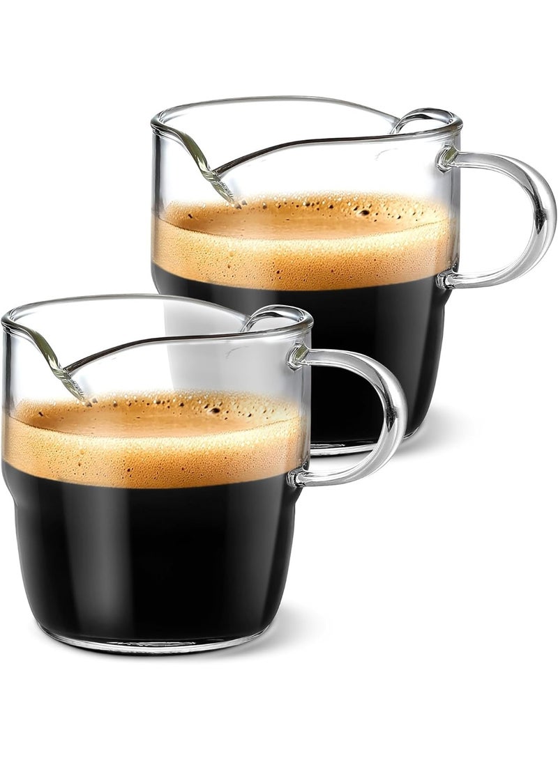 SYOSI Espresso Shot Glasses, Cute Clear Glasses for Coffee Bar, Double Spout Stackable Cups with Handle, Clear Glass Mugs for Latte, Macchiato, Coffee Bar Accessories, Dishwasher Safe (2-Pack) - Image 1