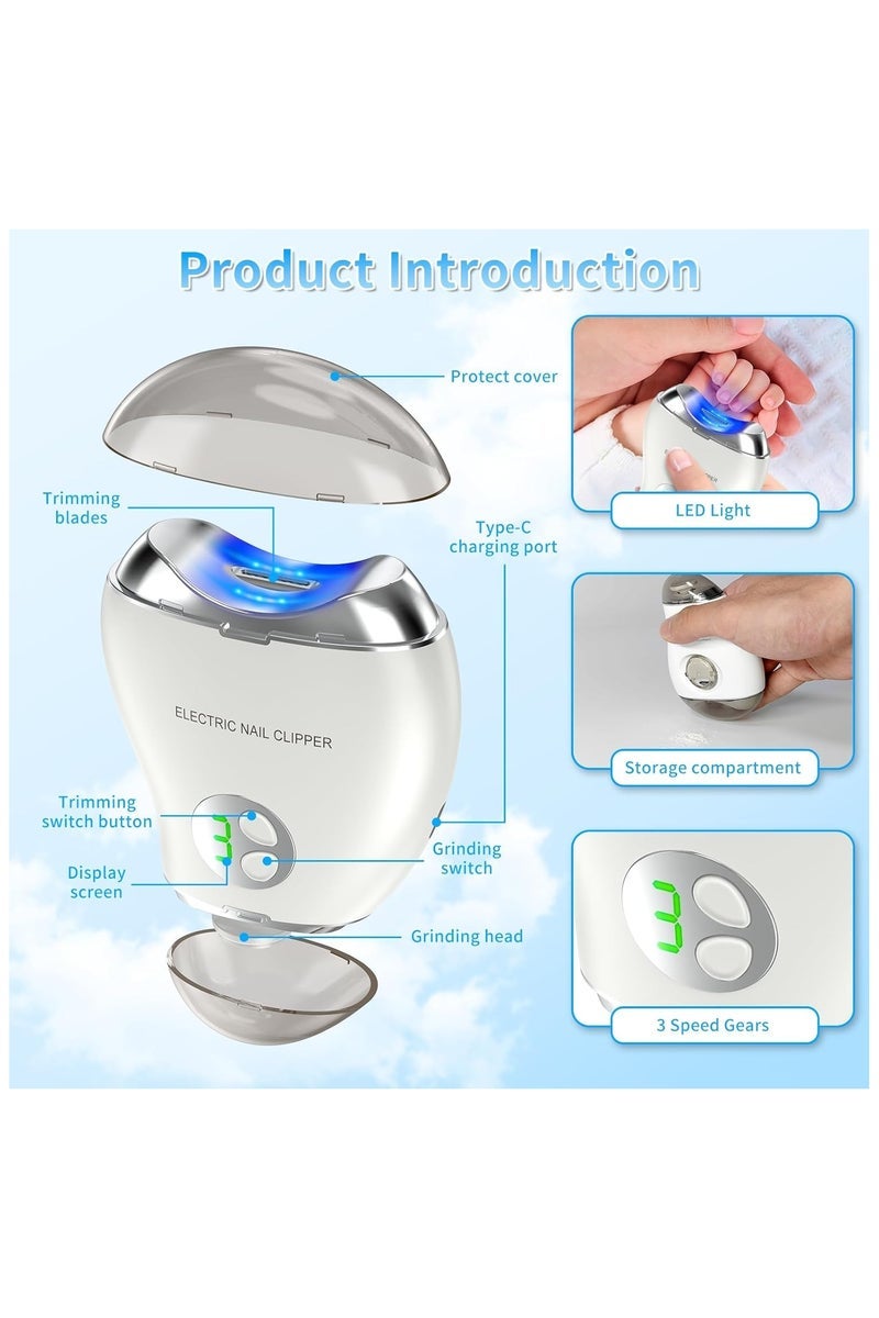 Electric Nail Clipper, Baby Nail Clipper with LED Light and Storage Box, Cordless Safety Nail Clippers with 3 Speed Gears, Electric Nail Trimmer for Baby, Seniors, Adult - Image 2