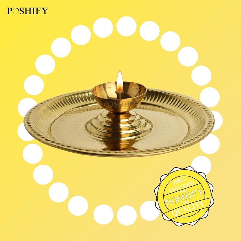 POSHIFY Brass Aarti Plate - Large Diya in Center, Handcrafted Traditional Indian Plate for Puja, Aarti, Spiritual Practices, Home Decor, Festival Celebrations, and Daily Worship Rituals - Image 5