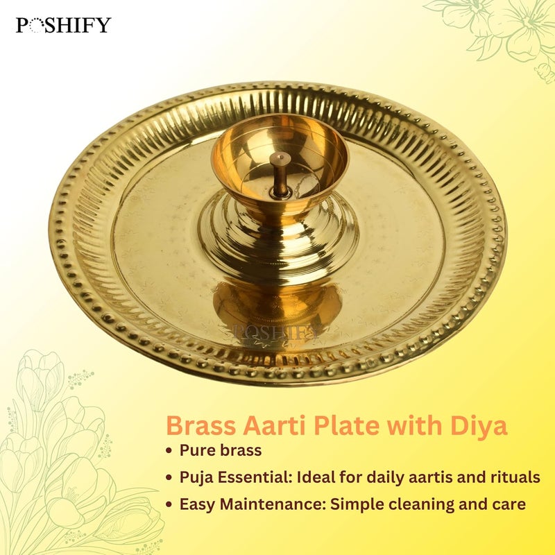 POSHIFY Brass Aarti Plate - Large Diya in Center, Handcrafted Traditional Indian Plate for Puja, Aarti, Spiritual Practices, Home Decor, Festival Celebrations, and Daily Worship Rituals - Image 3