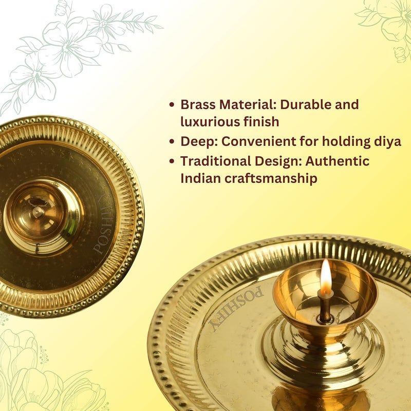 POSHIFY Brass Aarti Plate - Large Diya in Center, Handcrafted Traditional Indian Plate for Puja, Aarti, Spiritual Practices, Home Decor, Festival Celebrations, and Daily Worship Rituals - Image 4