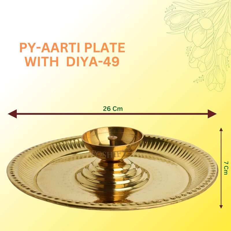 POSHIFY Brass Aarti Plate - Large Diya in Center, Handcrafted Traditional Indian Plate for Puja, Aarti, Spiritual Practices, Home Decor, Festival Celebrations, and Daily Worship Rituals - Image 2