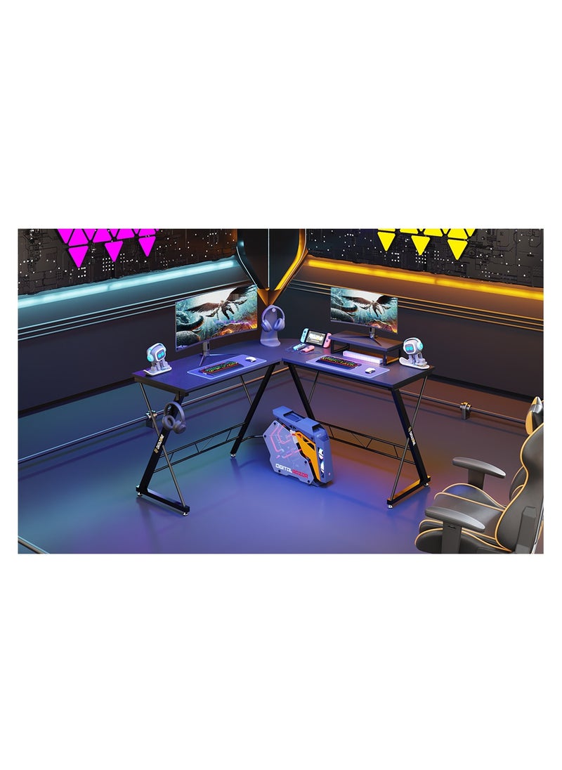 L-Shaped Gaming Table 53.2 inch Home Gaming Desk Office Writing Workstation with Large Monitor Stand Space-Saving Easy to Assemble