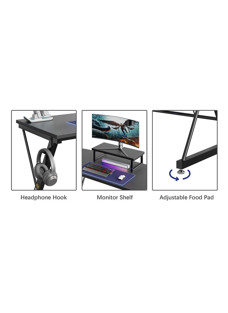 L-Shaped Gaming Table 53.2 inch Home Gaming Desk Office Writing Workstation with Large Monitor Stand Space-Saving Easy to Assemble