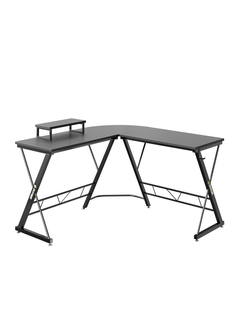 L-Shaped Gaming Table 53.2 inch Home Gaming Desk Office Writing Workstation with Large Monitor Stand Space-Saving Easy to Assemble