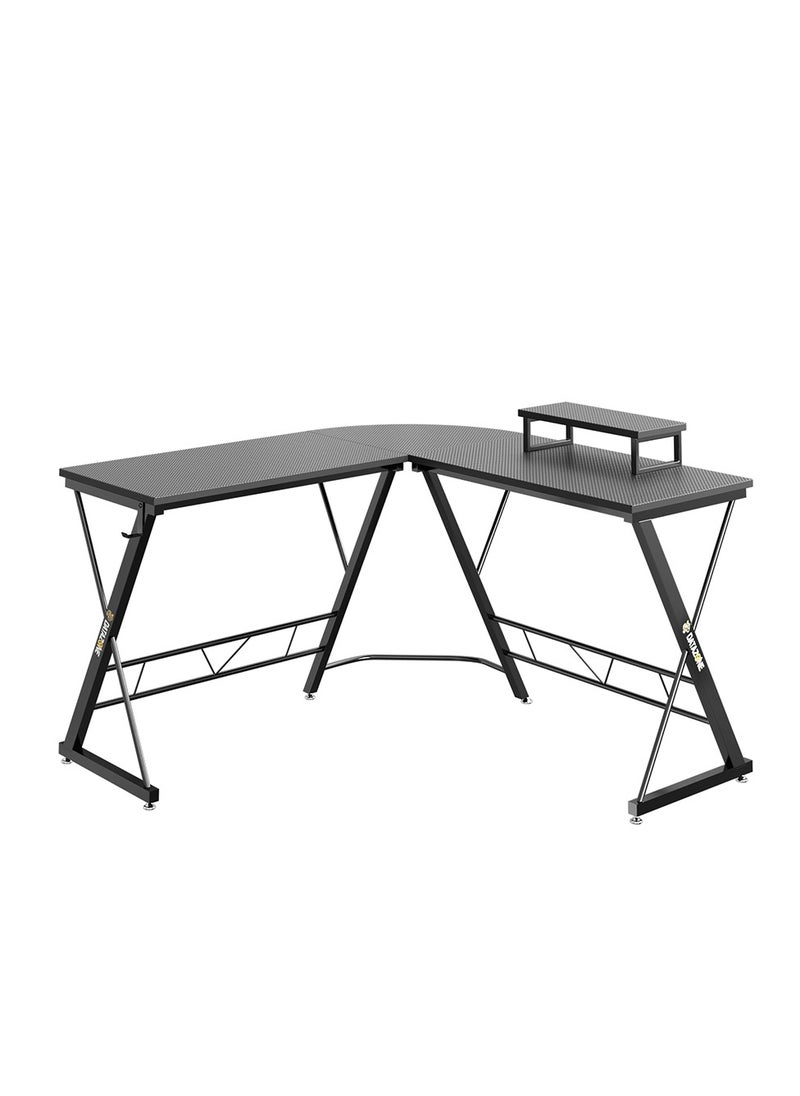 L-Shaped Gaming Table 53.2 inch Home Gaming Desk Office Writing Workstation with Large Monitor Stand Space-Saving Easy to Assemble