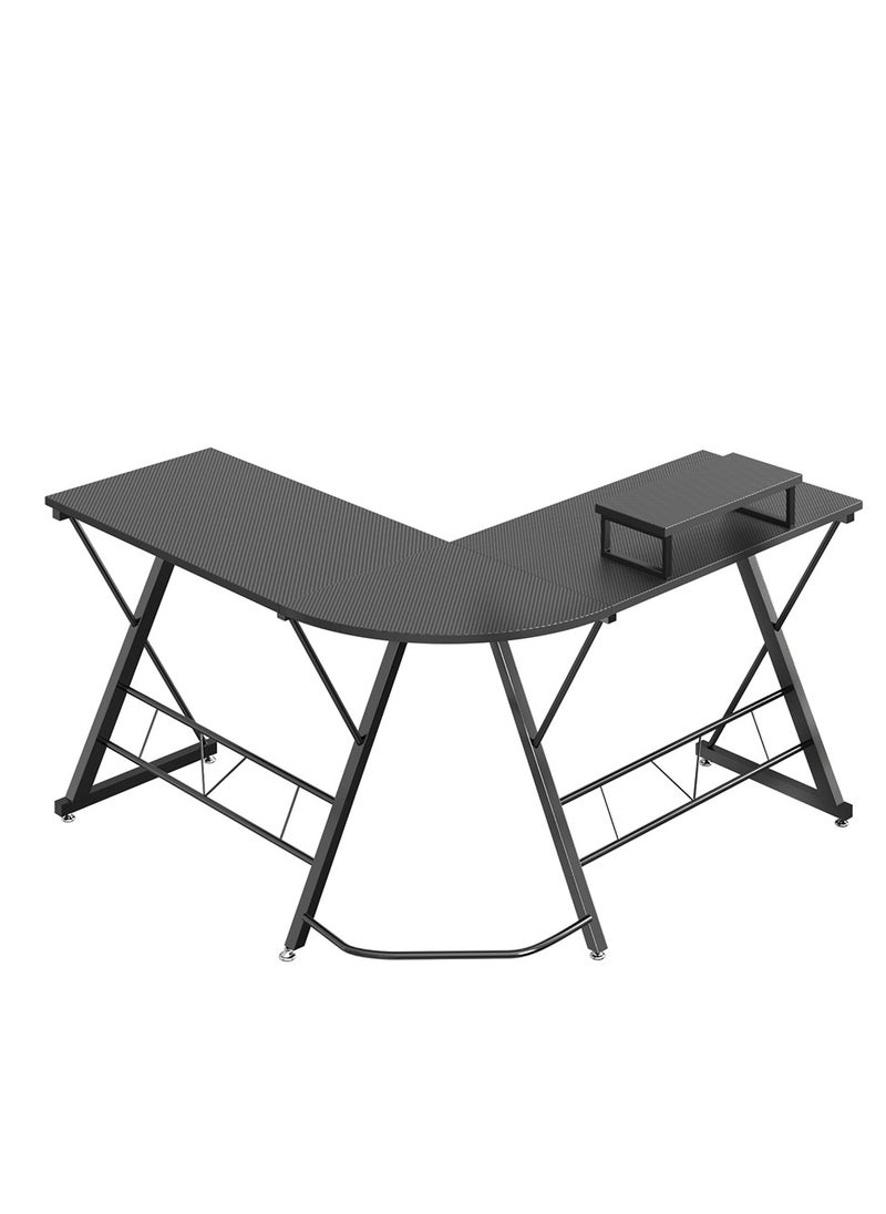 L-Shaped Gaming Table 53.2 inch Home Gaming Desk Office Writing Workstation with Large Monitor Stand Space-Saving Easy to Assemble