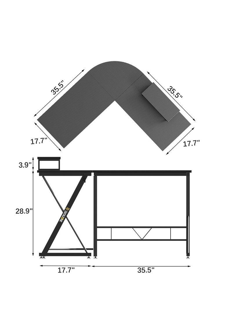 L-Shaped Gaming Table 53.2 inch Home Gaming Desk Office Writing Workstation with Large Monitor Stand Space-Saving Easy to Assemble