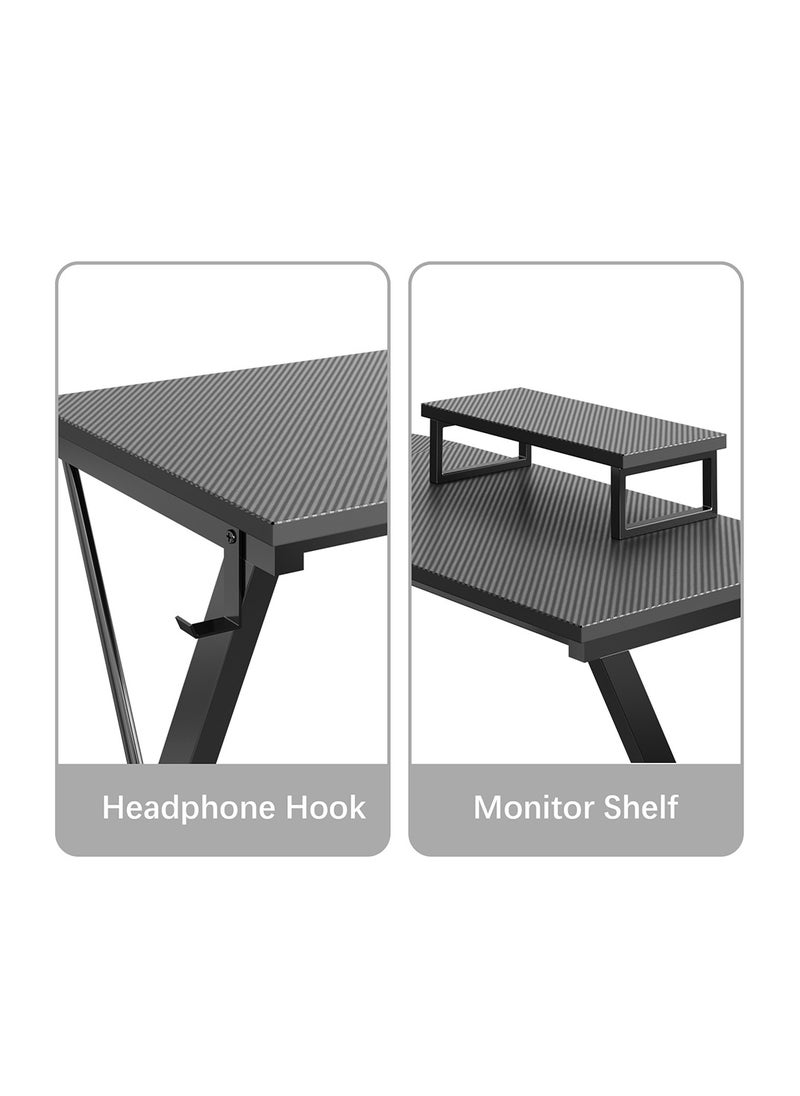 L-Shaped Gaming Table 53.2 inch Home Gaming Desk Office Writing Workstation with Large Monitor Stand Space-Saving Easy to Assemble
