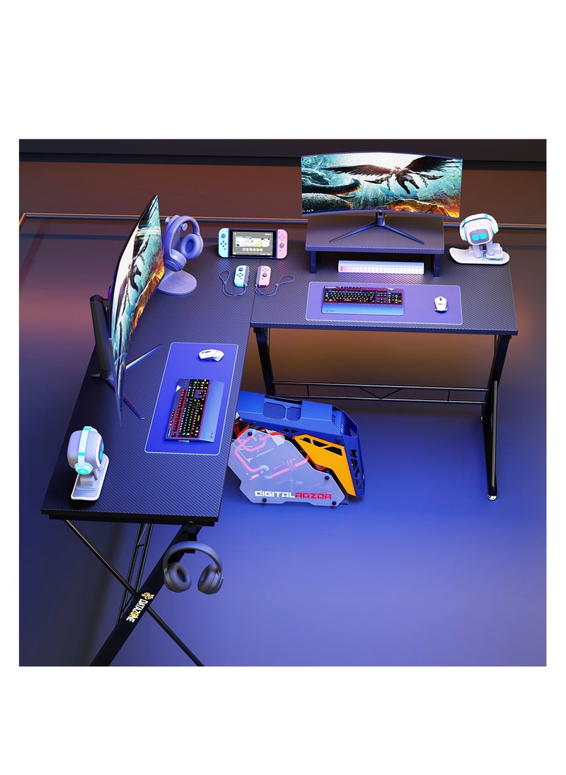 L-Shaped Gaming Table 53.2 inch Home Gaming Desk Office Writing Workstation with Large Monitor Stand Space-Saving Easy to Assemble