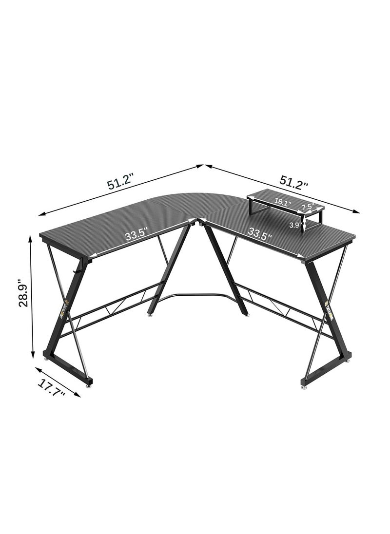L-Shaped Gaming Table 53.2 inch Home Gaming Desk Office Writing Workstation with Large Monitor Stand Space-Saving Easy to Assemble