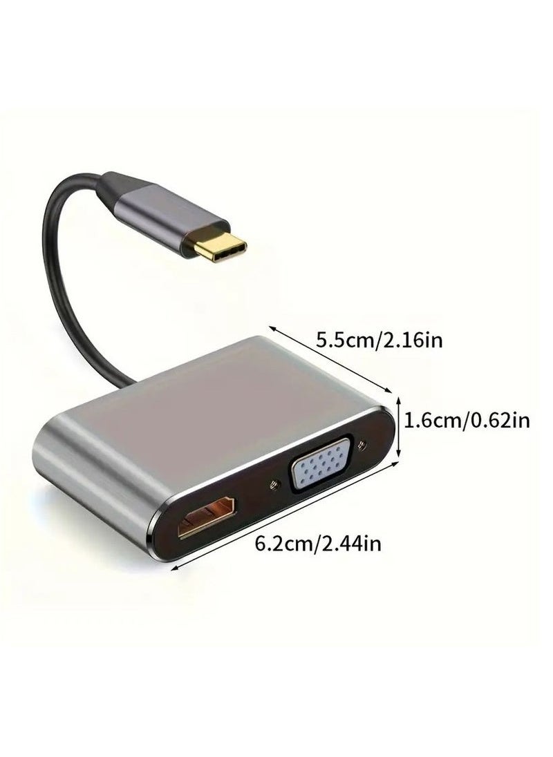  فيكتوال موزع USB C، موزع USB 3.0، من النوع C إلى HDMI 4K VGA USB3.0 محول صوت وفيديو ومنفذ شحن لجميع أجهزة الكمبيوتر وأجهزة التلفزيون وأجهزة الكمبيوتر المحمولة، رمادي  - Image 2
