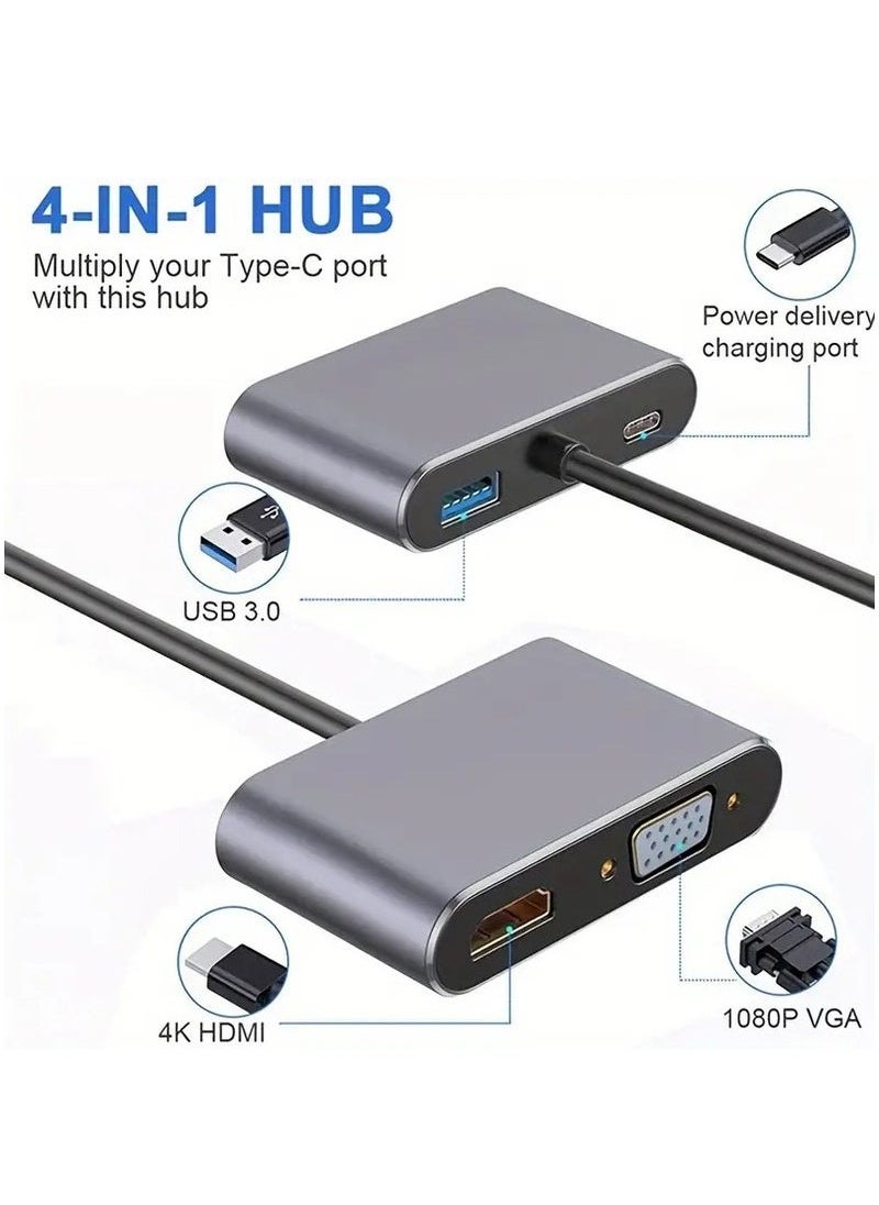 فيكتوال موزع USB C، موزع USB 3.0، من النوع C إلى HDMI 4K VGA USB3.0 محول صوت وفيديو ومنفذ شحن لجميع أجهزة الكمبيوتر وأجهزة التلفزيون وأجهزة الكمبيوتر المحمولة، رمادي  - Image 5