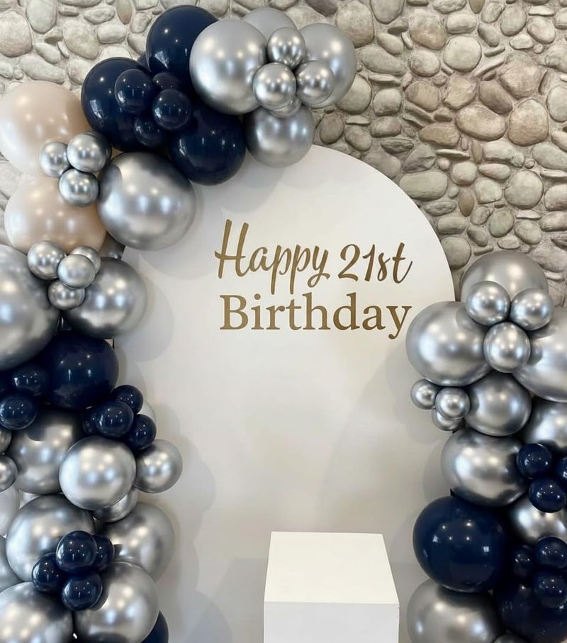 ADOINBY Navy Blue Silver White Balloon Arch Kit, Double Stuffed Pearl Sand White Royal Dark Blue Chrome Silver Confetti Balloons Garland Kit for Birthday Graduation 2026 New Years Party Decoration - Image 3